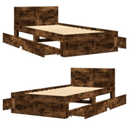 Berkfield Bed Frame With Headboard Without Mattress Smoked Oak 90X200 Cm - thumbnail 8