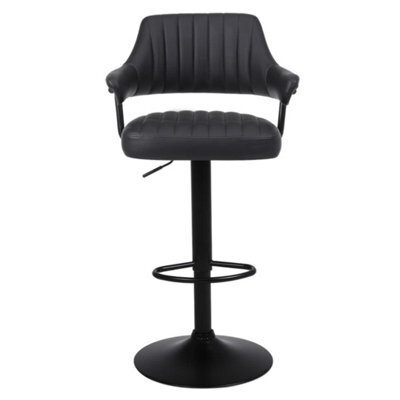 2 X Plush Black Bar Stools, Gas Lift, Breakfast Kitchen Bar Padded Arms & Back - image 1