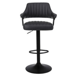 2 X Plush Black Bar Stools, Gas Lift, Breakfast Kitchen Bar Padded Arms & Back