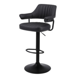 2 X Plush Black Bar Stools, Gas Lift, Breakfast Kitchen Bar Padded Arms & Back - thumbnail 3