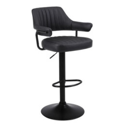 2 X Plush Black Bar Stools, Gas Lift, Breakfast Kitchen Bar Padded Arms & Back - thumbnail 4