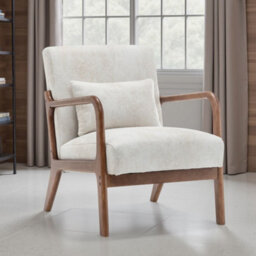 Cream Leather Wooden Accent Chair For Living Room Hertford - Soft Suede-Like Fabric - Flat Pack