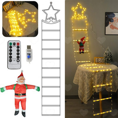 Amorly 2.2M 10 Ladder 205 Led Christmas Ladder Lights With Santa Claus, Warm White Decorative Lights For Indoor And Outdoor Xmas Displays - image 1