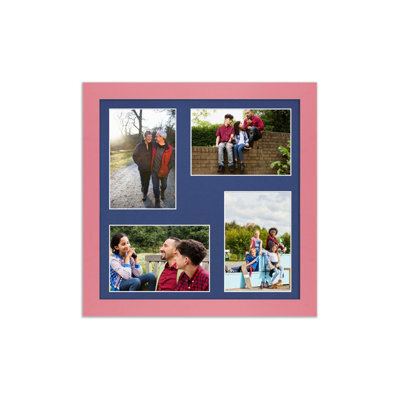 AK Frames 12X12 Pastel Pink Modern Multi Photo Frame With Blue Mount - Holds 4 Apertures (4X) 6X4 Photos - image 1