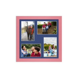 AK Frames 12X12 Pastel Pink Modern Multi Photo Frame With Blue Mount - Holds 4 Apertures (4X) 6X4 Photos