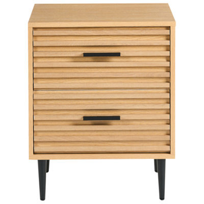 Wyld and Coco Nova Living Bedside Table - Light Brown Mdf With Iron Legs, 2 Drawers, Mid-Century Style - image 1