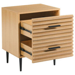 Wyld and Coco Nova Living Bedside Table - Light Brown Mdf With Iron Legs, 2 Drawers, Mid-Century Style - thumbnail 4
