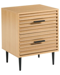 Wyld and Coco Nova Living Bedside Table - Light Brown Mdf With Iron Legs, 2 Drawers, Mid-Century Style - thumbnail 3