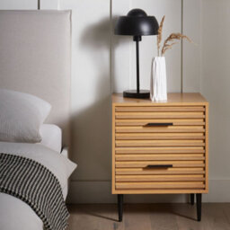 Wyld and Coco Nova Living Bedside Table - Light Brown Mdf With Iron Legs, 2 Drawers, Mid-Century Style - thumbnail 2