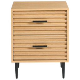 Wyld and Coco Nova Living Bedside Table - Light Brown Mdf With Iron Legs, 2 Drawers, Mid-Century Style - thumbnail 1