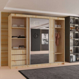 Sliding Wardrobes 4 u LTD Modern Sliding Door Wardrobe With Mirror - Spacious Bedroom Storage Cabinet In 4 Colors (Artisan, 250Cm) - thumbnail 3