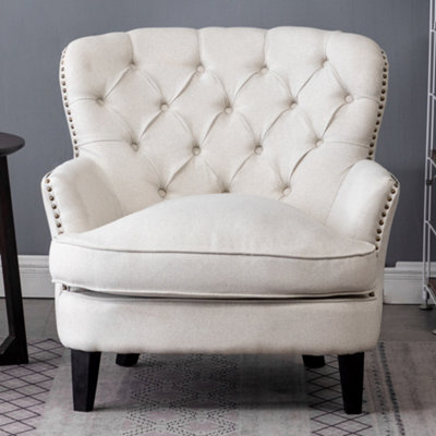 Living And Home Beige Buttoned Occasional Armchair Linen Upholstered Sofa Chair Tub Chair Accent Chair For Living Room Bedroom Office - image 1