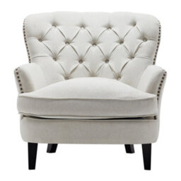 Living And Home Beige Buttoned Occasional Armchair Linen Upholstered Sofa Chair Tub Chair Accent Chair For Living Room Bedroom Office - thumbnail 3