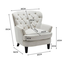 Living And Home Beige Buttoned Occasional Armchair Linen Upholstered Sofa Chair Tub Chair Accent Chair For Living Room Bedroom Office - thumbnail 6