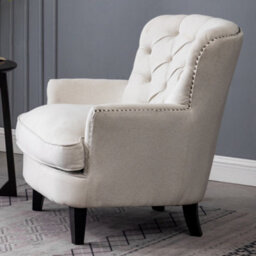 Living And Home Beige Buttoned Occasional Armchair Linen Upholstered Sofa Chair Tub Chair Accent Chair For Living Room Bedroom Office - thumbnail 2