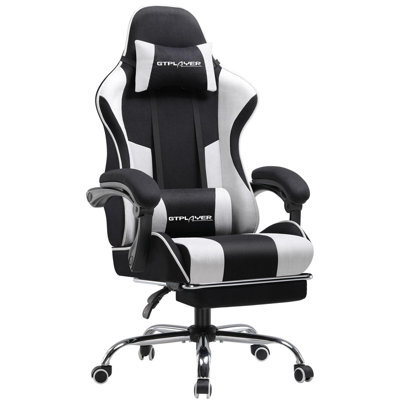 Gtplayer Fabric Gaming Chair, Massage Ergonomic Computer Chair With Footrest, Lumbar Support, Home Office Pc Racing Chairs, White - image 1