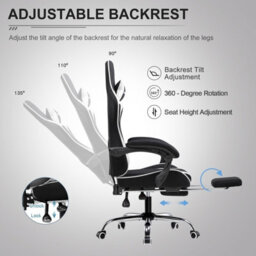 Gtplayer Fabric Gaming Chair, Massage Ergonomic Computer Chair With Footrest, Lumbar Support, Home Office Pc Racing Chairs, White - thumbnail 5