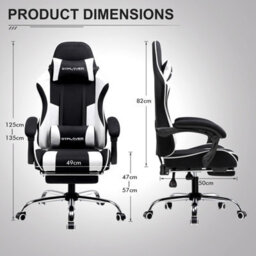 Gtplayer Fabric Gaming Chair, Massage Ergonomic Computer Chair With Footrest, Lumbar Support, Home Office Pc Racing Chairs, White - thumbnail 6
