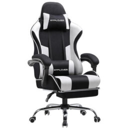 Luckracer Fabric Gaming Chair, Massage Ergonomic Computer Chair With Footrest, Lumbar Support, Home Office Pc Racing Chairs, White