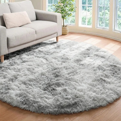 Large Round Shaggy Rug Light Grey - image 1