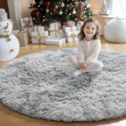 Large Round Shaggy Rug Light Grey - thumbnail 4