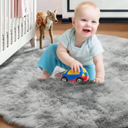 Large Round Shaggy Rug Light Grey - thumbnail 3