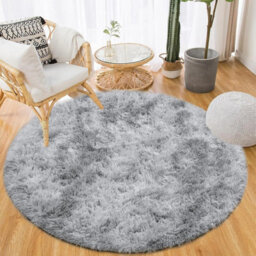 Large Round Shaggy Rug Light Grey - thumbnail 2