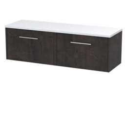 Nuie Hudson Reed Juno Wall Hung 2-Drawer Vanity Unit & Sparkling White Worktop, Countertop Basin Unit In Metallic Slate, 1200mm - thumbnail 2