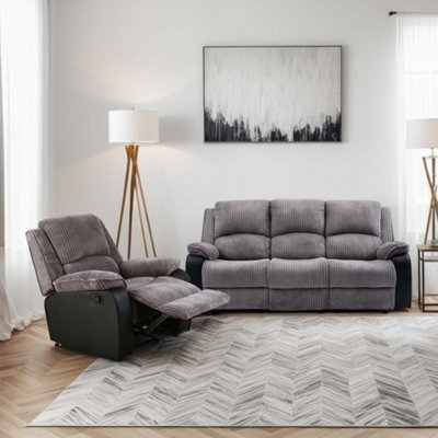 More4Homes Postana Manual Recliner Jumbo Cord 1+3 Seater Sofa Set (Grey) - image 1