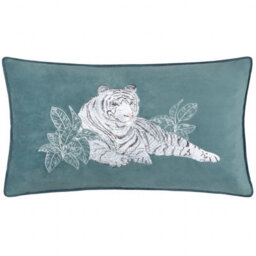 Paoletti Odisha White Tiger Embroidered Feather Rich Cushion - thumbnail 1