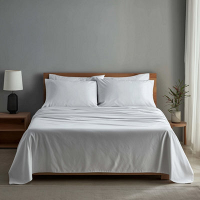 Luxury 400Tc Sateen Soft Touch Hotel Quality Flat Sheet Bed Linen White