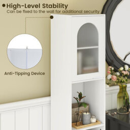 Costway 1.8 M Tall Bathroom Storage Cabinet Freestanding Slim Cabinet With 2 Fluted Glass Doors - thumbnail 8