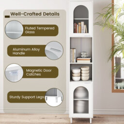 Costway 1.8 M Tall Bathroom Storage Cabinet Freestanding Slim Cabinet With 2 Fluted Glass Doors - thumbnail 9