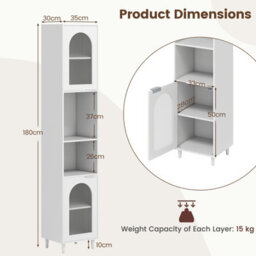 Costway 1.8 M Tall Bathroom Storage Cabinet Freestanding Slim Cabinet With 2 Fluted Glass Doors - thumbnail 2