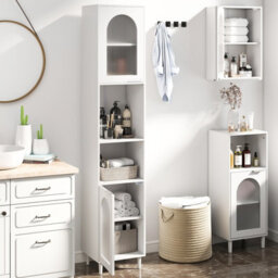 Costway 1.8 M Tall Bathroom Storage Cabinet Freestanding Slim Cabinet With 2 Fluted Glass Doors - thumbnail 3