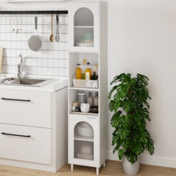 Costway 1.8 M Tall Bathroom Storage Cabinet Freestanding Slim Cabinet With 2 Fluted Glass Doors - thumbnail 4