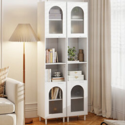 Costway 1.8 M Tall Bathroom Storage Cabinet Freestanding Slim Cabinet With 2 Fluted Glass Doors - thumbnail 5