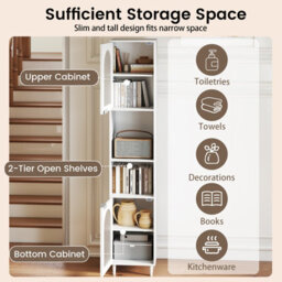Costway 1.8 M Tall Bathroom Storage Cabinet Freestanding Slim Cabinet With 2 Fluted Glass Doors - thumbnail 6
