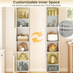 Costway 1.8 M Tall Bathroom Storage Cabinet Freestanding Slim Cabinet With 2 Fluted Glass Doors - thumbnail 7