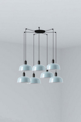 Luminosa Lighting Luminosa Tatawin Medium Cluster Pendant Ceiling Light Satin Black, Gloss Grayish Blue 7X E27
