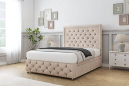 "Sloomy Vienna Sand Naples Divan Bed Set 2 Drawers Right Side With 26"" Strutted & 12"" Footboard 6' Super King" - thumbnail 2