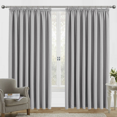 Aspire Homeware Light Grey Plain Blackout Curtains  Room Darkening Pencil Pleat Curtain Pair (W) 228Cm X (D)228Cm With Tie Back - image 1