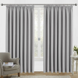 Aspire Homeware Light Grey Plain Blackout Curtains  Room Darkening Pencil Pleat Curtain Pair (W) 228Cm X (D)228Cm With Tie Back