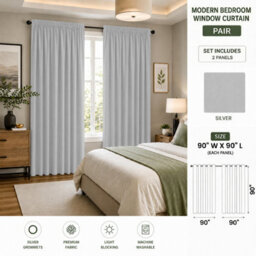 Aspire Homeware Light Grey Plain Blackout Curtains  Room Darkening Pencil Pleat Curtain Pair (W) 228Cm X (D)228Cm With Tie Back - thumbnail 9