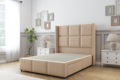 "Sloomy Beaumont Pebble Plush Divan Bed Base No Drawers - 54"" Wingback Headboard & 12"" Footboard 4' Small Double" - image 1