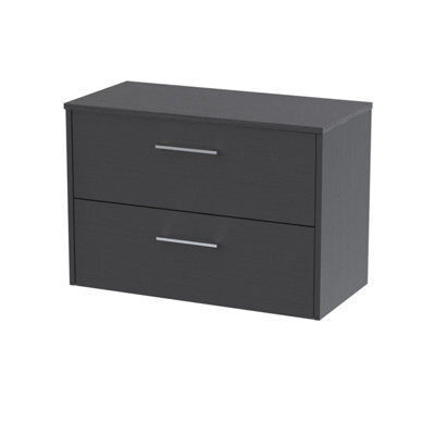 Hudson Reed Juno Wall Hung 2 Soft Close Drawer Vanity Unit With Worktop In Graphite Grey Woodgrain Finish, 800mm - image 1