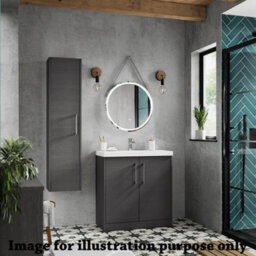 Hudson Reed Juno Wall Hung 2 Soft Close Drawer Vanity Unit With Worktop In Graphite Grey Woodgrain Finish, 800mm - thumbnail 2