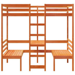 Berkfield Loft Bed Frame With Desk And Chairs Wax Brown 80X200Cm Solid Wood Pine - thumbnail 5