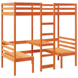 Berkfield Loft Bed Frame With Desk And Chairs Wax Brown 80X200Cm Solid Wood Pine - thumbnail 2