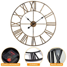 Crystals 60Cm Large Metal Outdoor Garden Wall Clock Giant Open Face Design With Roman Numerals - thumbnail 3